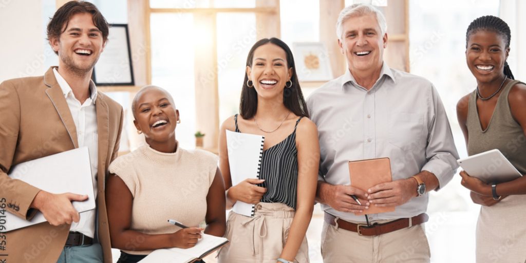 Business team celebrating digital marketing results