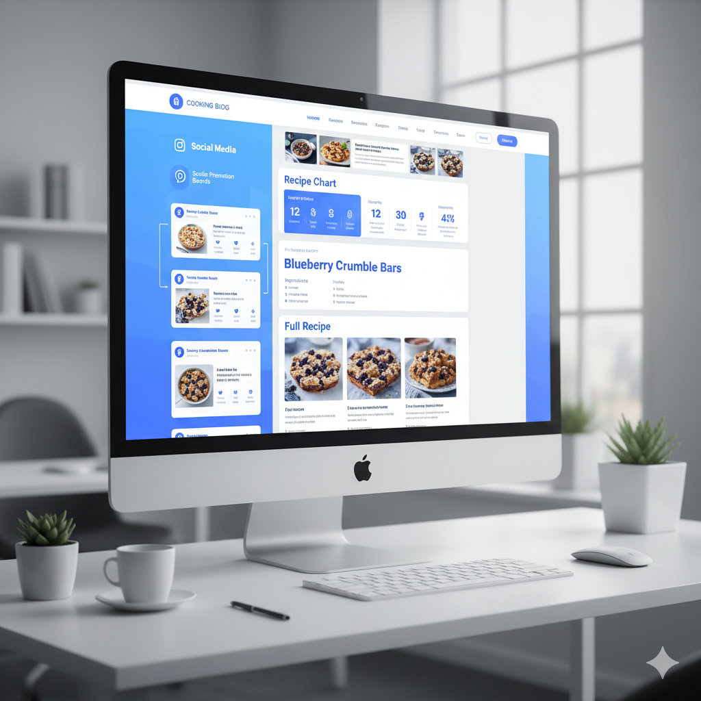 A website layout showing a recipe conversion chart, Pinterest promotion, and a full recipe section.