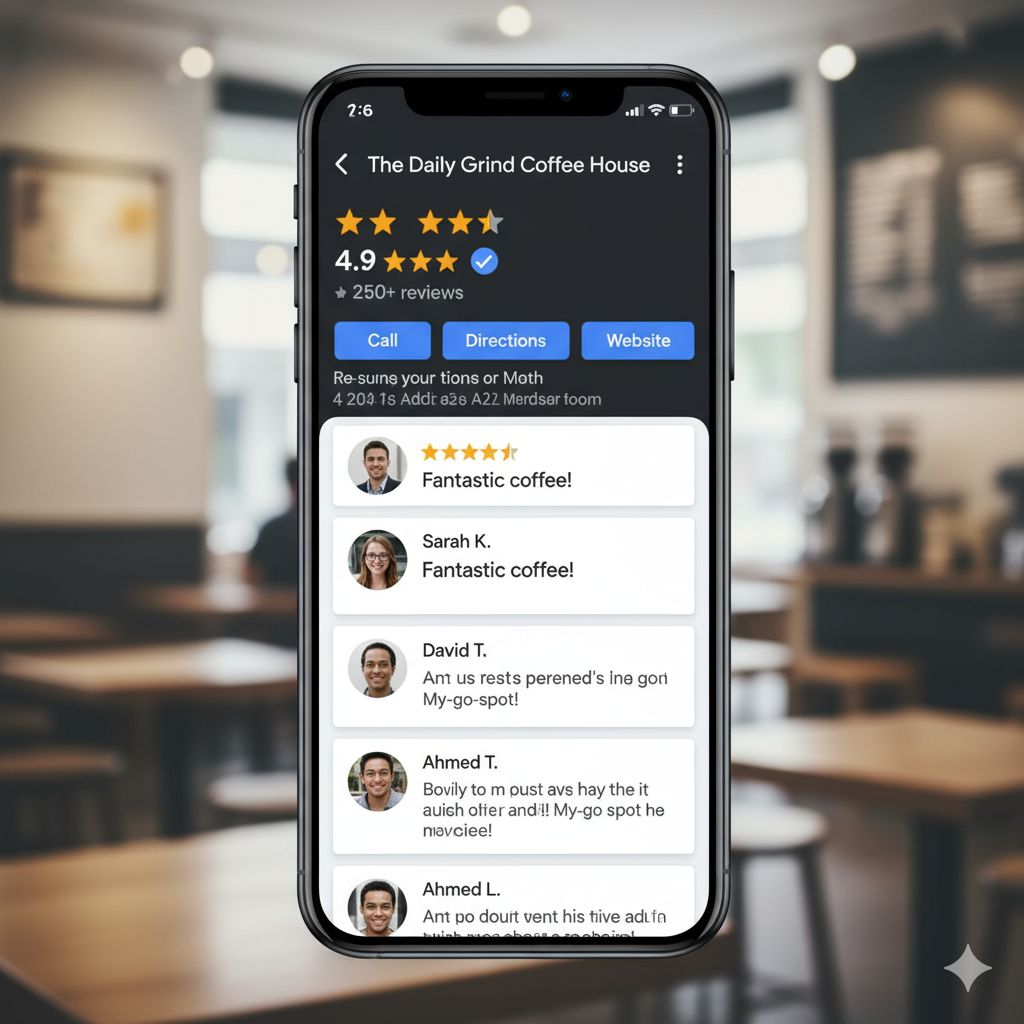 Business profile on Google showing multiple positive reviews and high star ratings
